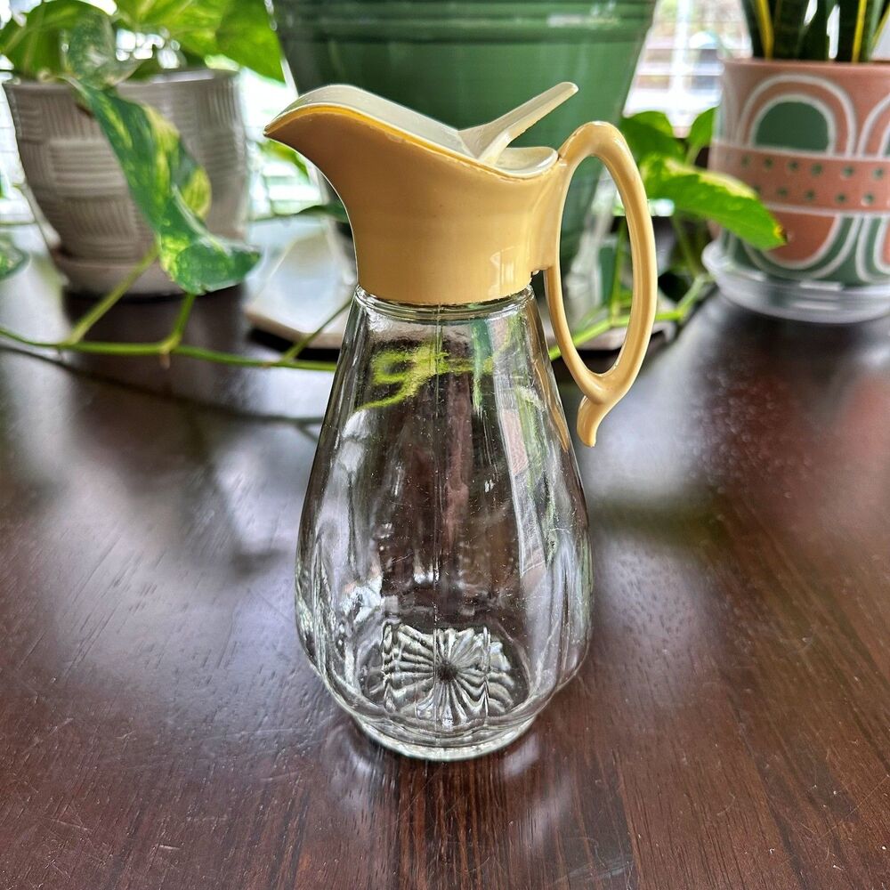 Vintage 60's 70's Log Cabin Syrup Pitcher Dispenser Country Farm